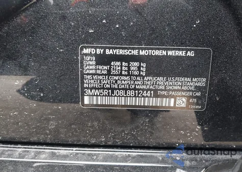 2020 BMW 330I из США, поврежденный, VIN 3MW5R1J08L8B12441